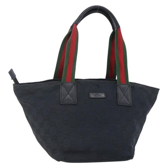 Gucci Handbags - GUCCI GG Canvas Web Sherry Line Hand Bag Black Red Green 131228 Auth 152084